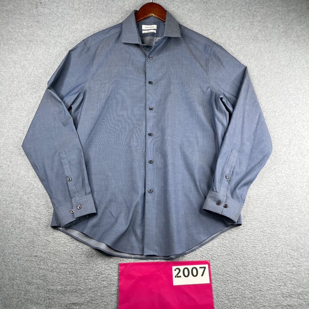 Calvin Klein Steel Shirt Blue Striped Casual Button Up Long Sleeve Mens Large